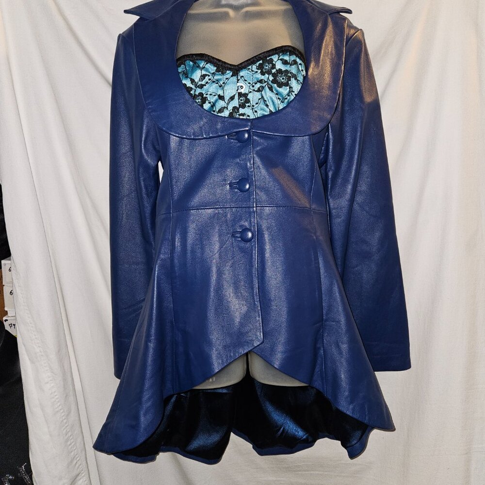 NEW L BLUE LAMBSKIN LEATHER DEAD STOCK COAT
